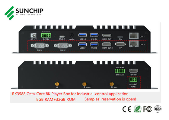Android 13 Edge Computing Player Box RK3588 Industrial ARM Board 8K Octa Core Dual 1000M RS485 RS232 Lecteur multimédia
